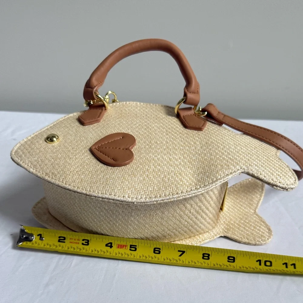 Betsey Johnson Beige Fish-Shaped Crossbody with Brown Trim